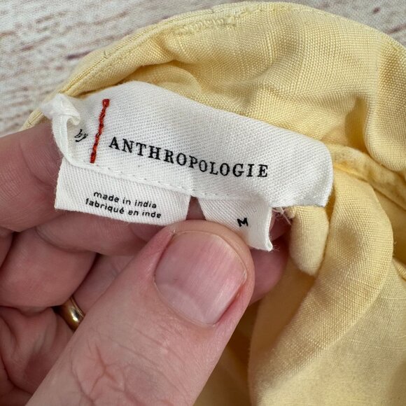Anthropologie Linen Blend Pleated Cuffed Hem Shorts Women's Size Medium Yellow - Picture 7 of 11